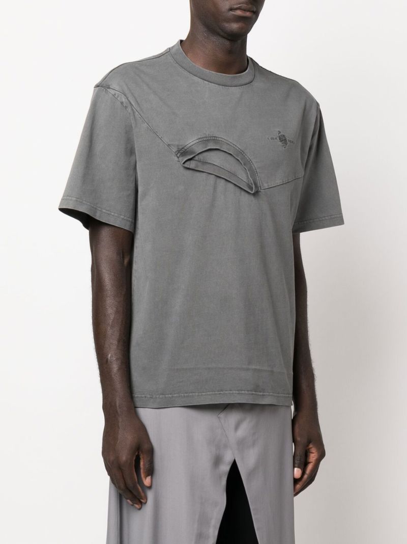 Grey Logo Embroidered Deconstructed T-shirt