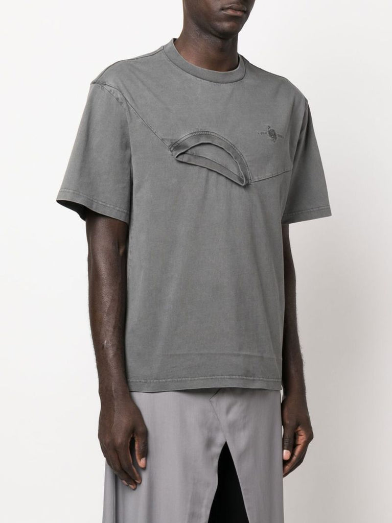 Grey Logo Embroidered Deconstructed T-shirt