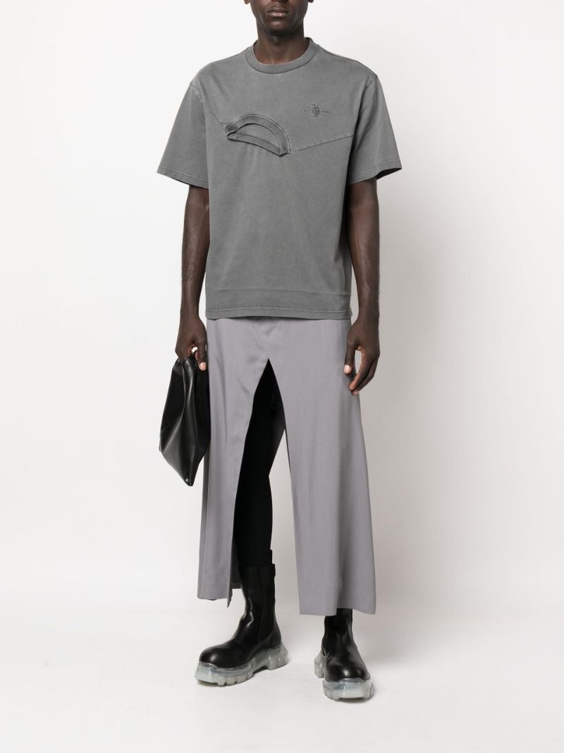 Grey Logo Embroidered Deconstructed T-shirt