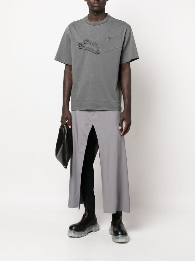 Grey Logo Embroidered Deconstructed T-shirt