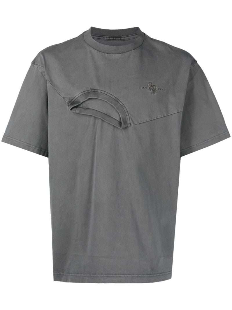 Grey Logo Embroidered Deconstructed T-shirt