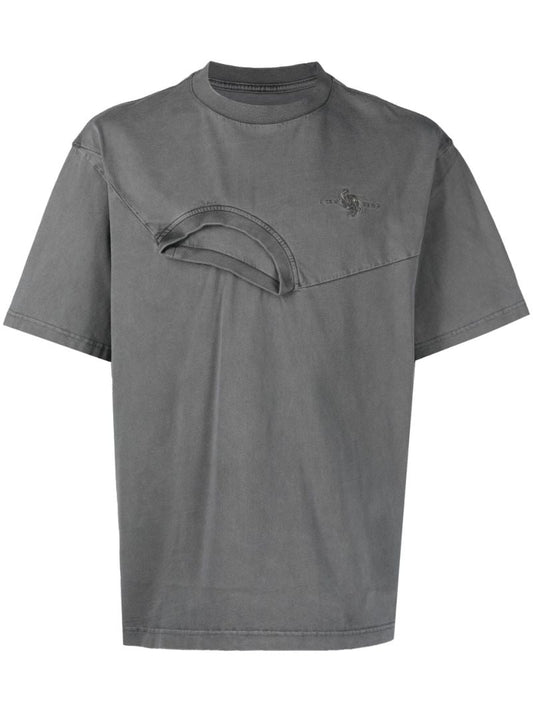Grey Logo Embroidered Deconstructed T-shirt