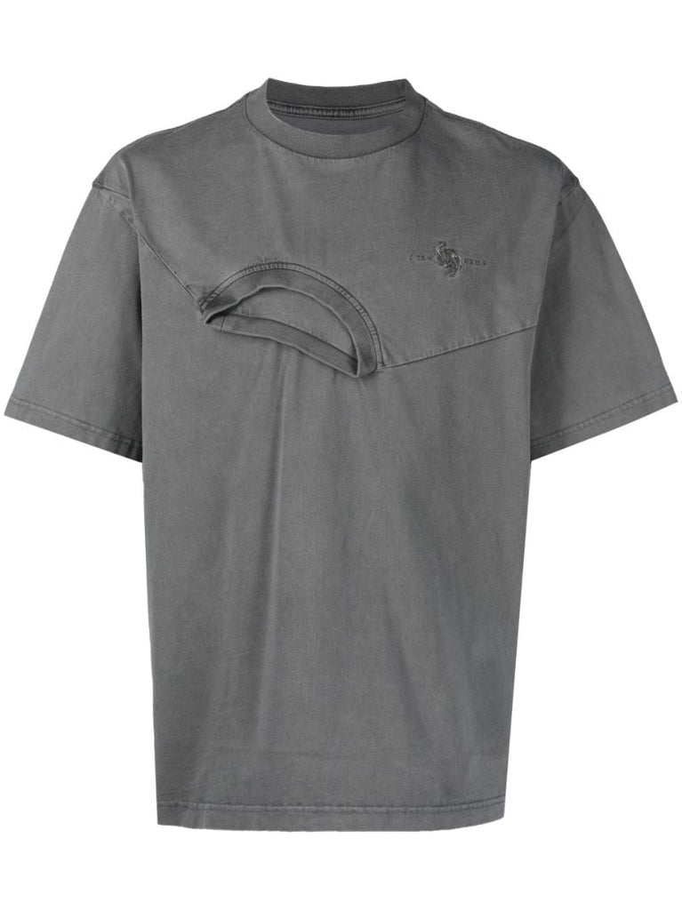 Grey Logo Embroidered Deconstructed T-shirt
