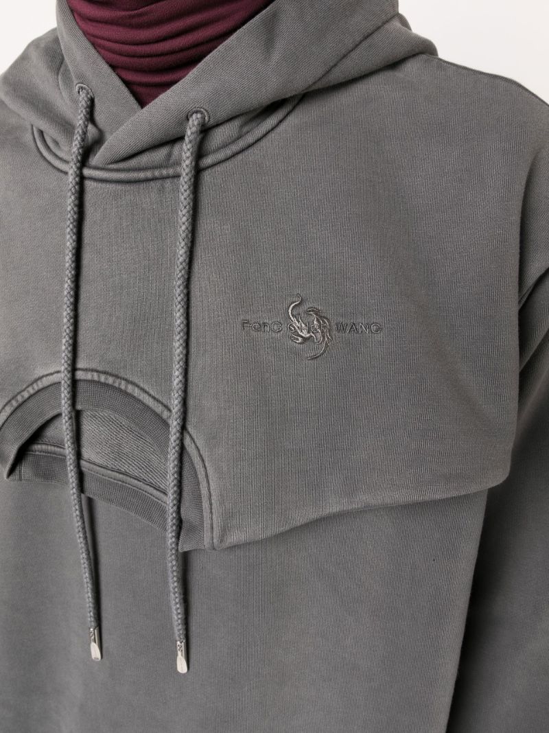 Grey Panelled Cotton Hoodie