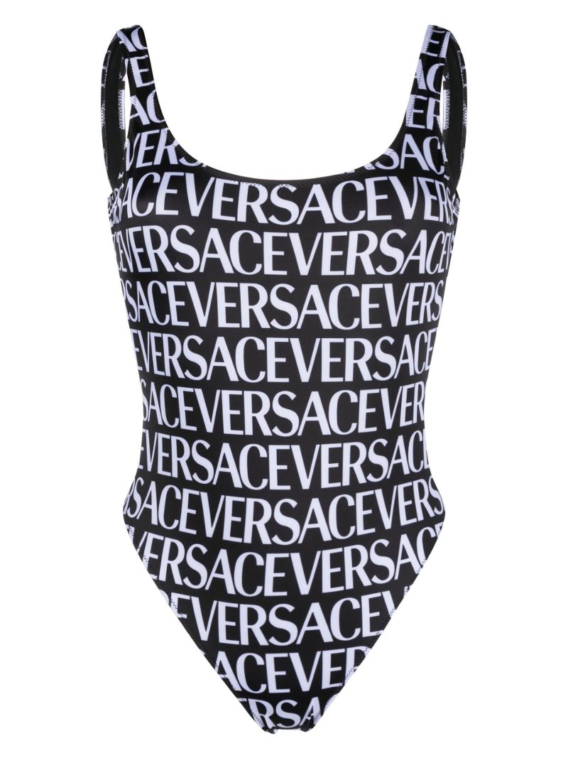 Black and White All-over Logo Print Swimsuit