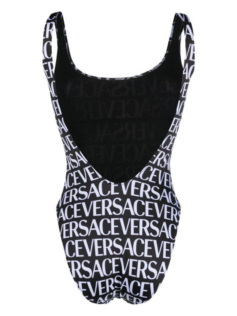 Black and White All-over Logo Print Swimsuit