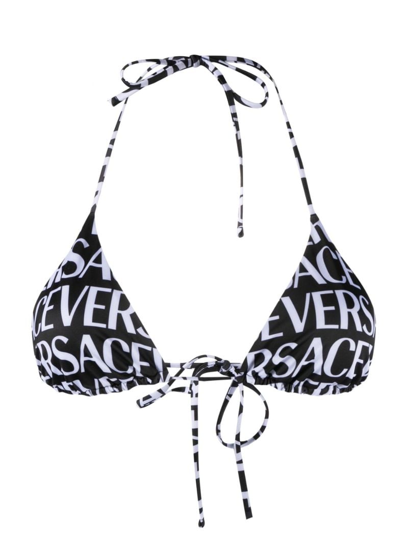 Black Logo Print Triangle Bikini Top