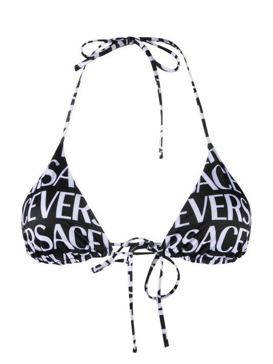 Black Logo Print Triangle Bikini Top