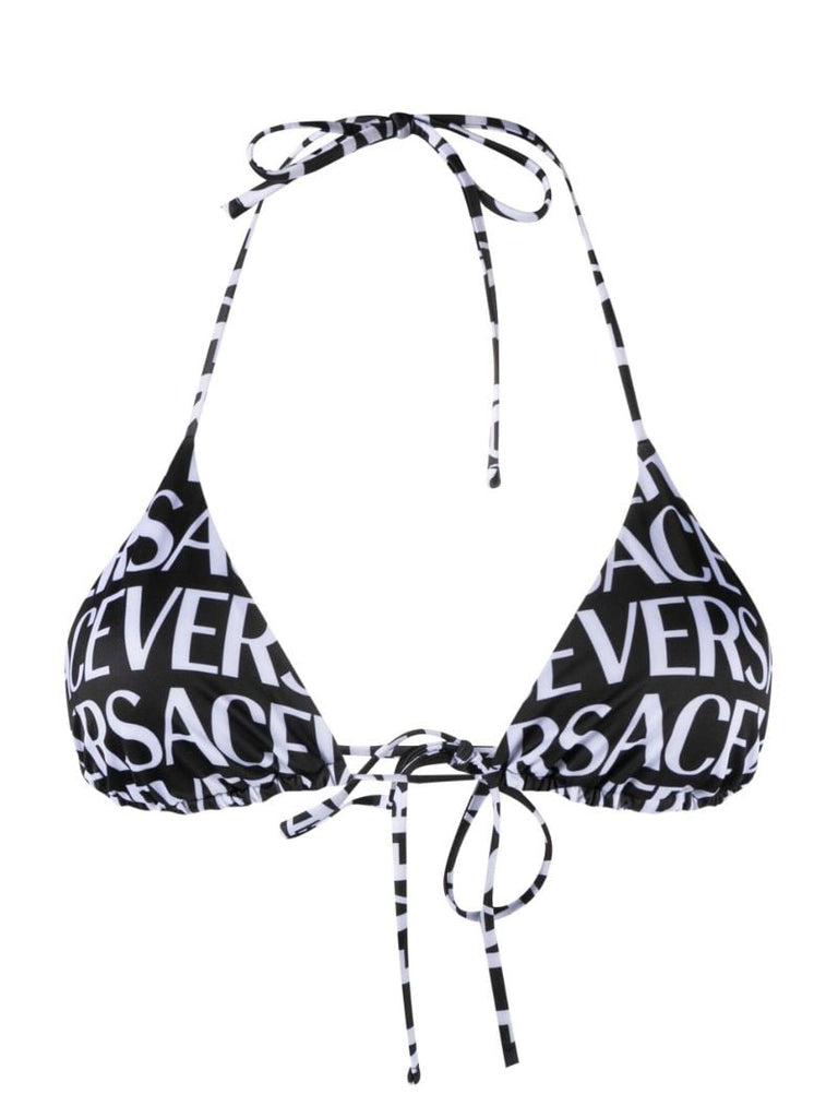Black Logo Print Triangle Bikini Top