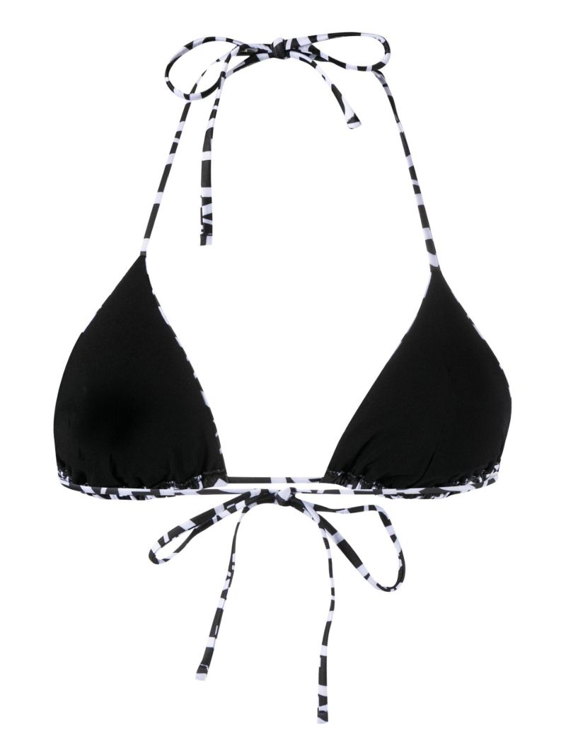 Black Logo Print Triangle Bikini Top