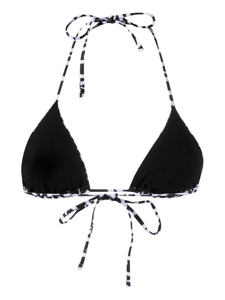 Black Logo Print Triangle Bikini Top