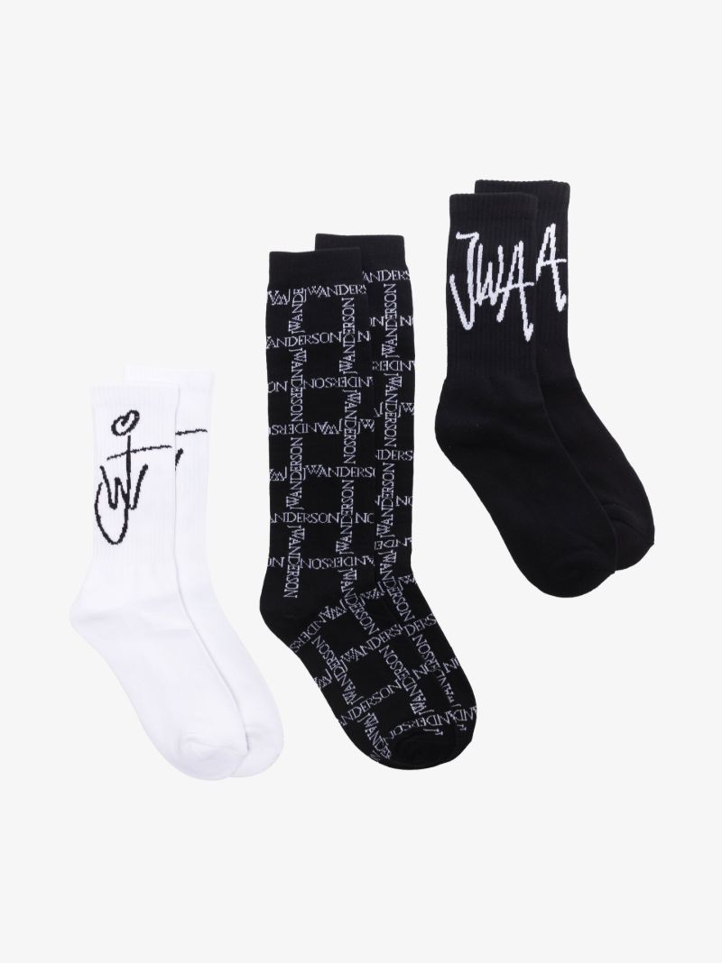 Black and White Logo Intarsia Socks Set