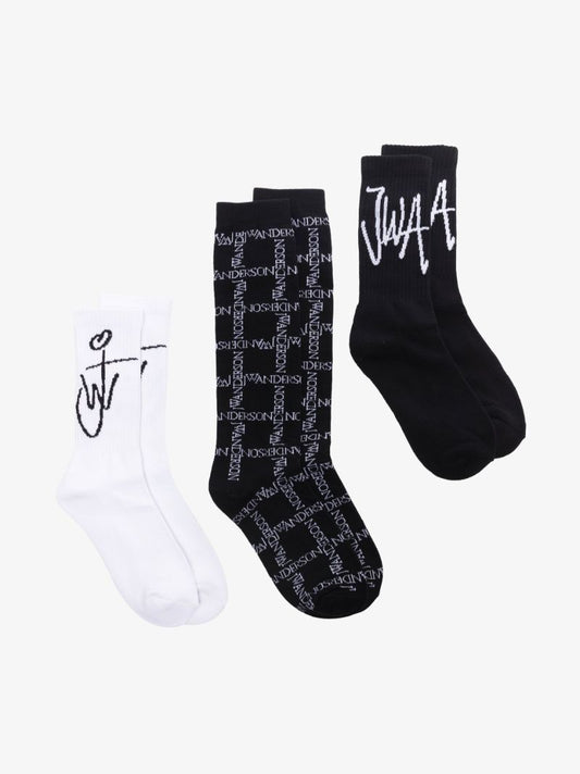 Black and White Logo Intarsia Socks Set