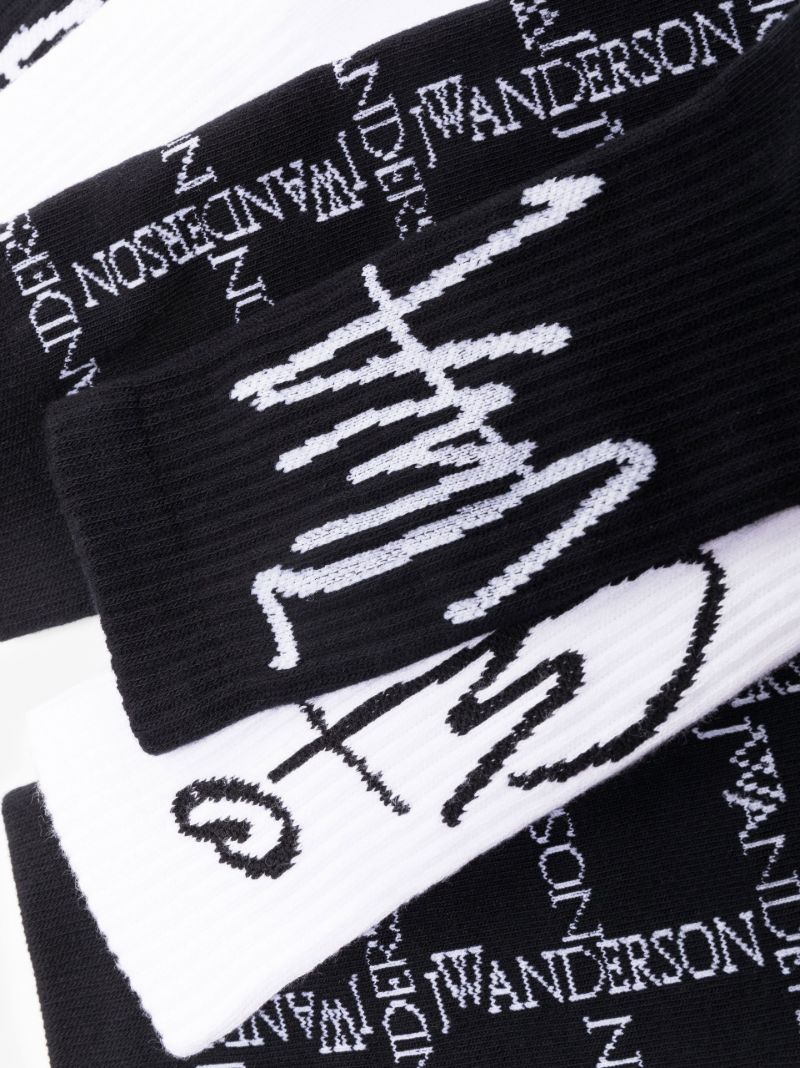 Black and White Logo Intarsia Socks Set