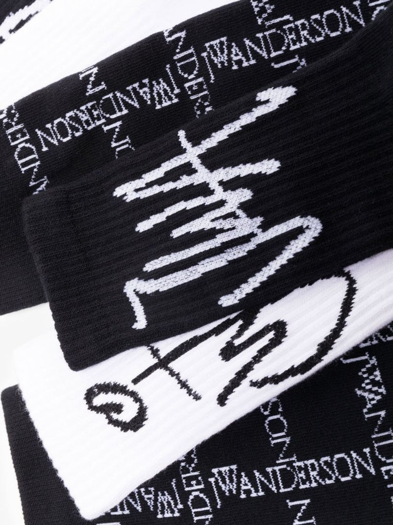 Black and White Logo Intarsia Socks Set