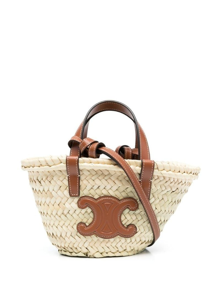 Neutral Nano Triomphe Raffia Tote Bag