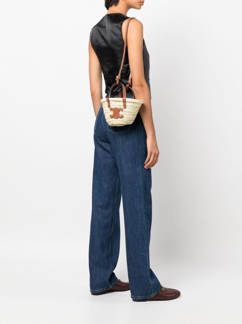 Neutral Nano Triomphe Raffia Tote Bag