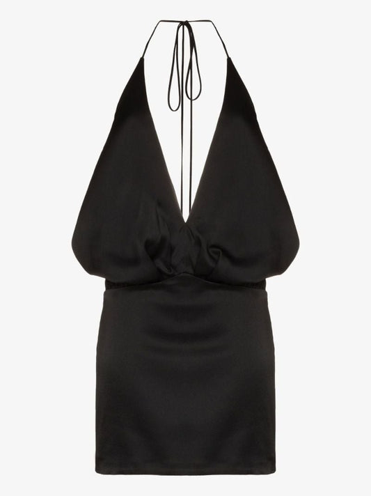 Black Halterneck Satin Dress