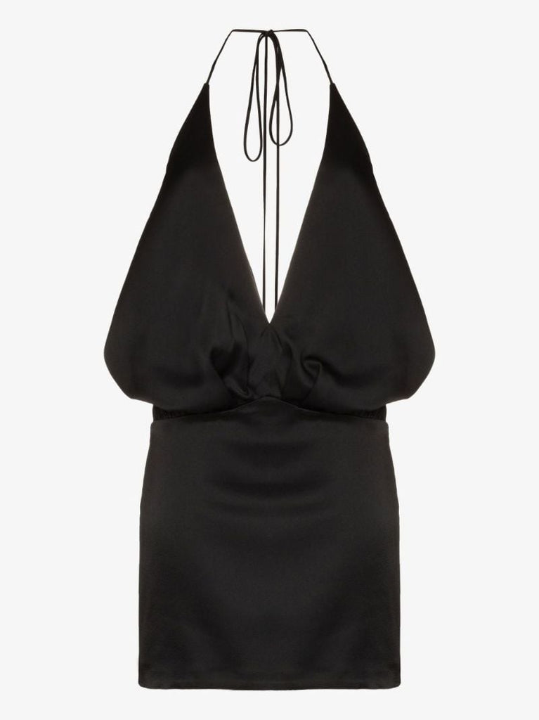 Black Halterneck Satin Dress