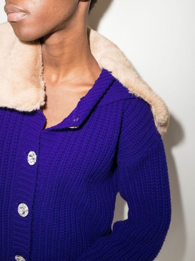 Purple Faux Fur Trim Wool Cardigan Twinset