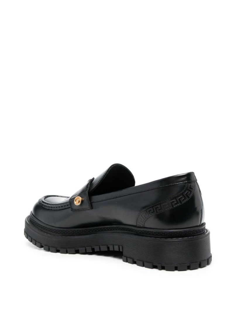 Black Medusa Logo Leather Loafers