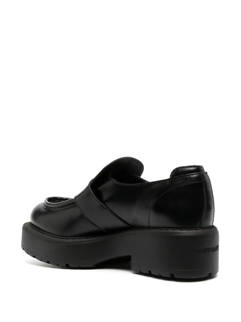 Black Chunky Buckled Leather Loafers