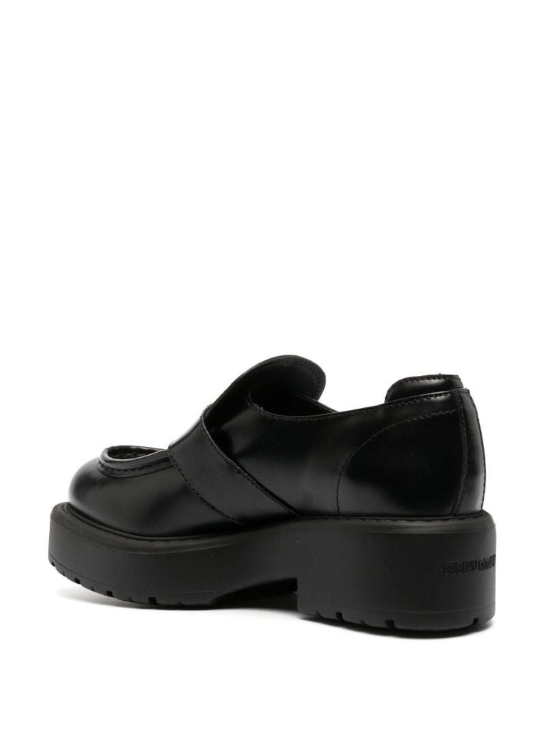 Black Chunky Buckled Leather Loafers