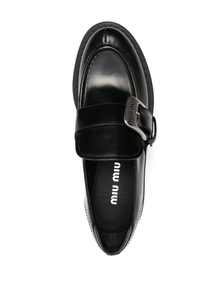 Black Chunky Buckled Leather Loafers