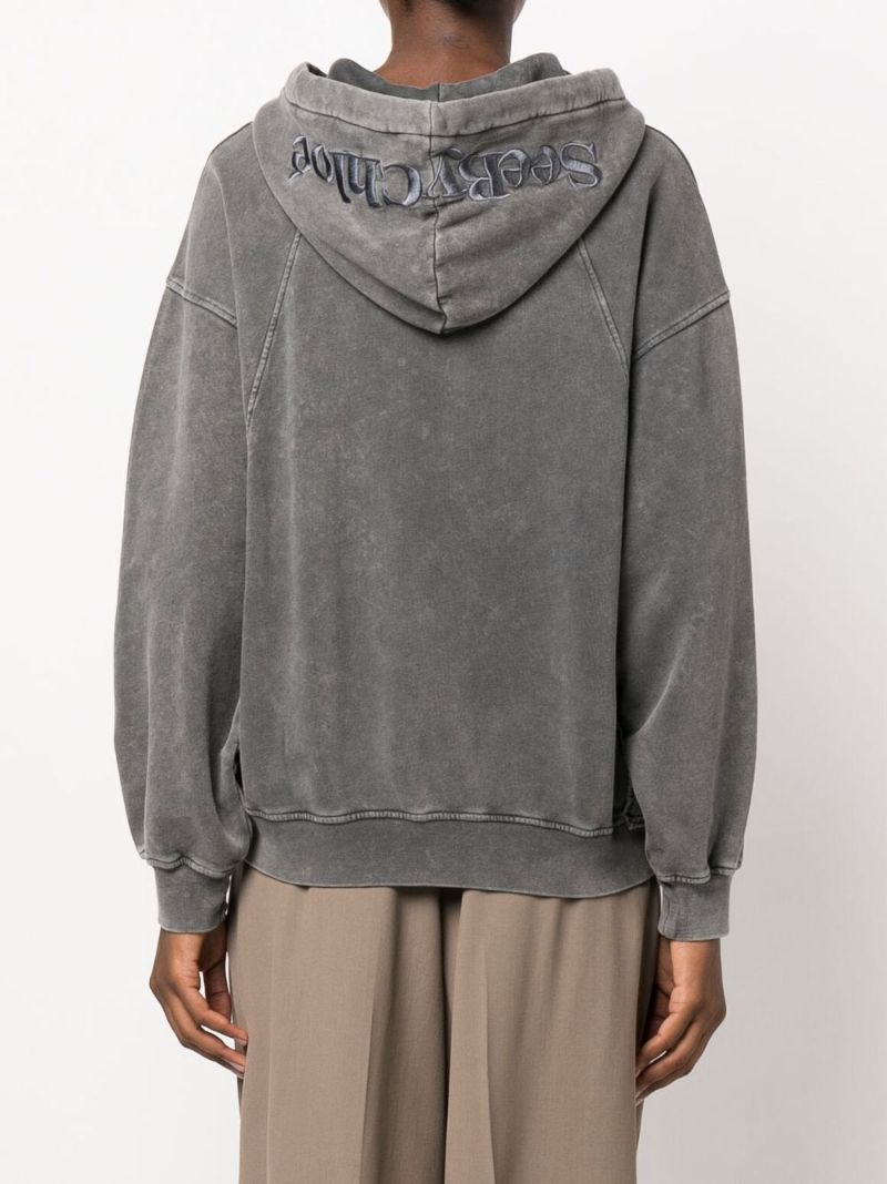 Grey Acid Wash Cotton Hoodie