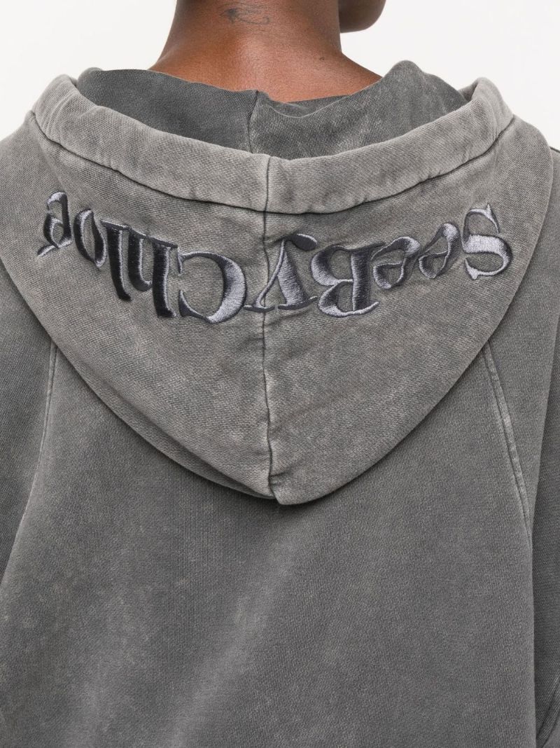 Grey Acid Wash Cotton Hoodie