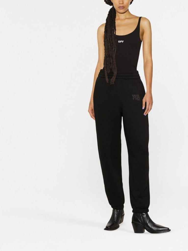 Black Logo Print Tapered Track Pants