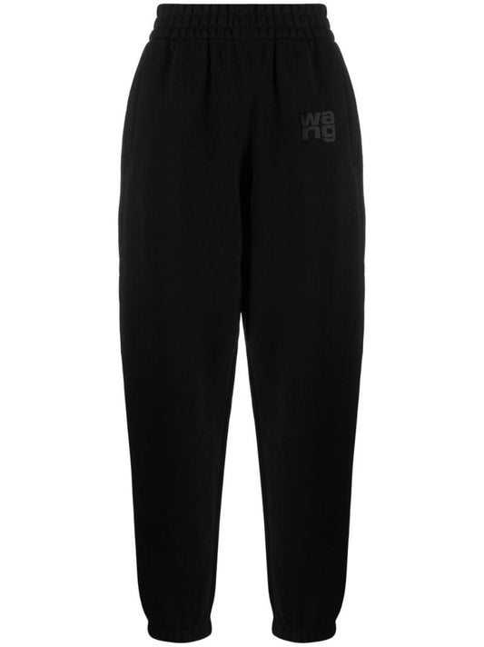 Black Logo Print Tapered Track Pants