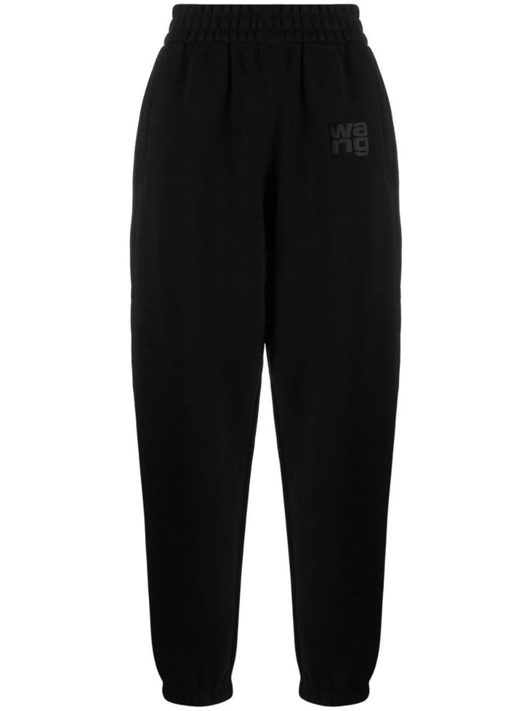 Black Logo Print Tapered Track Pants