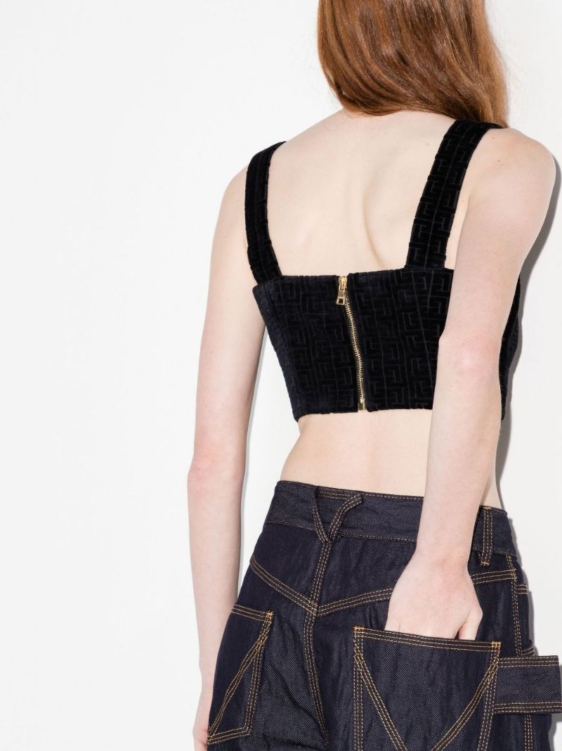 Black Balm Logo Velvet Crop Top