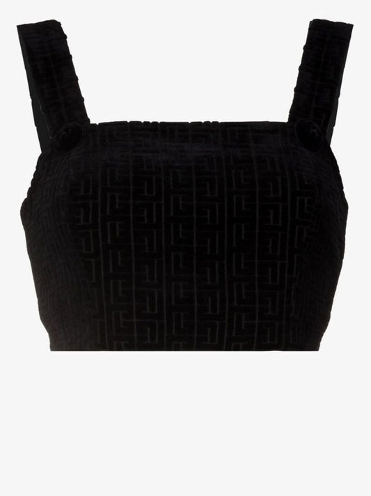 Black Balm Logo Velvet Crop Top