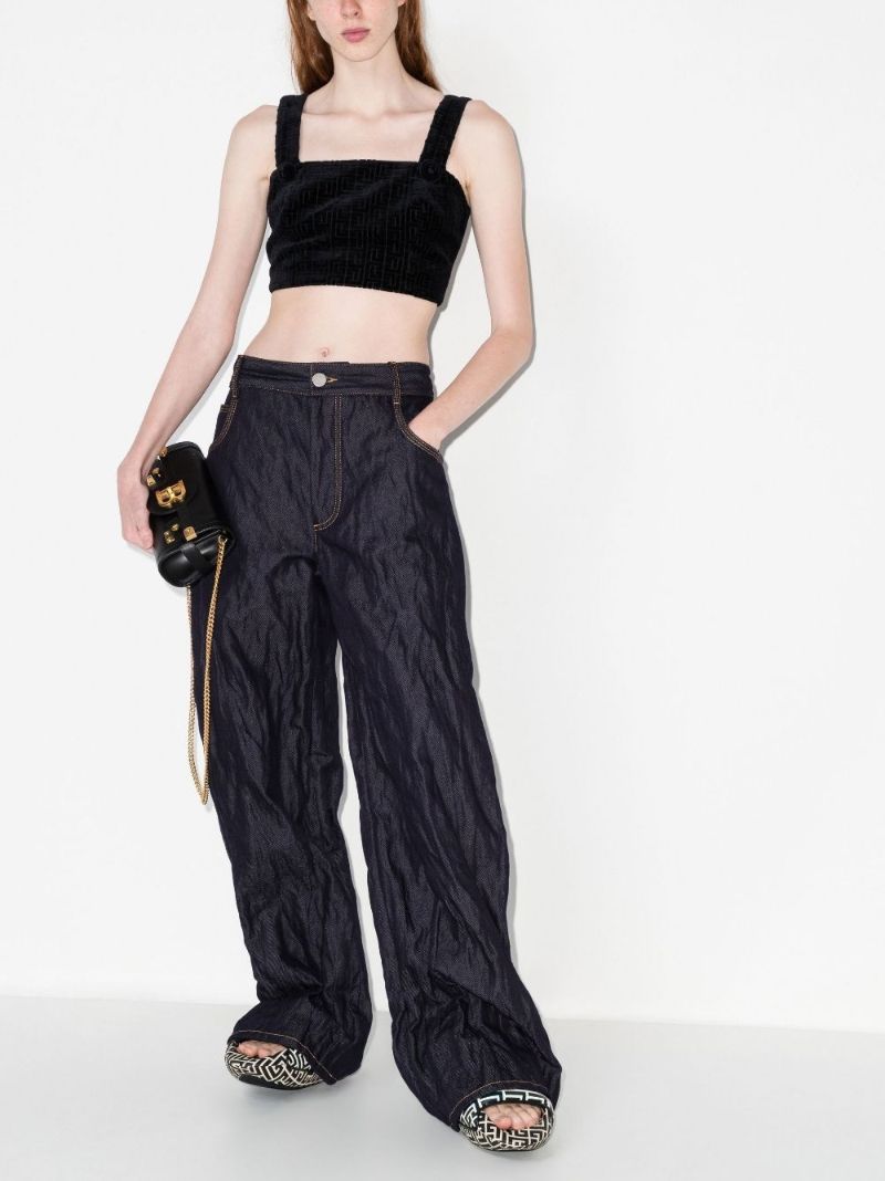 Black Balm Logo Velvet Crop Top