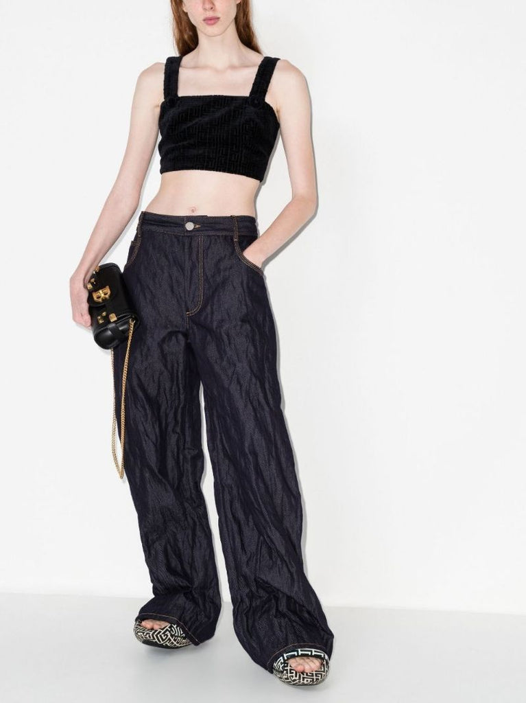 Black Balm Logo Velvet Crop Top