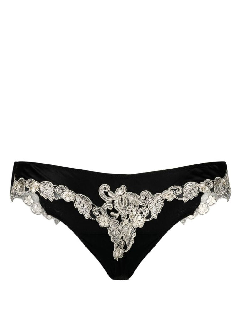 Black Maison Lace Trim Silk Thong