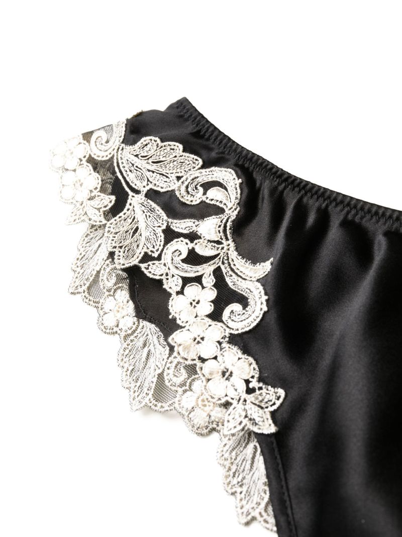 Black Maison Lace Trim Silk Thong