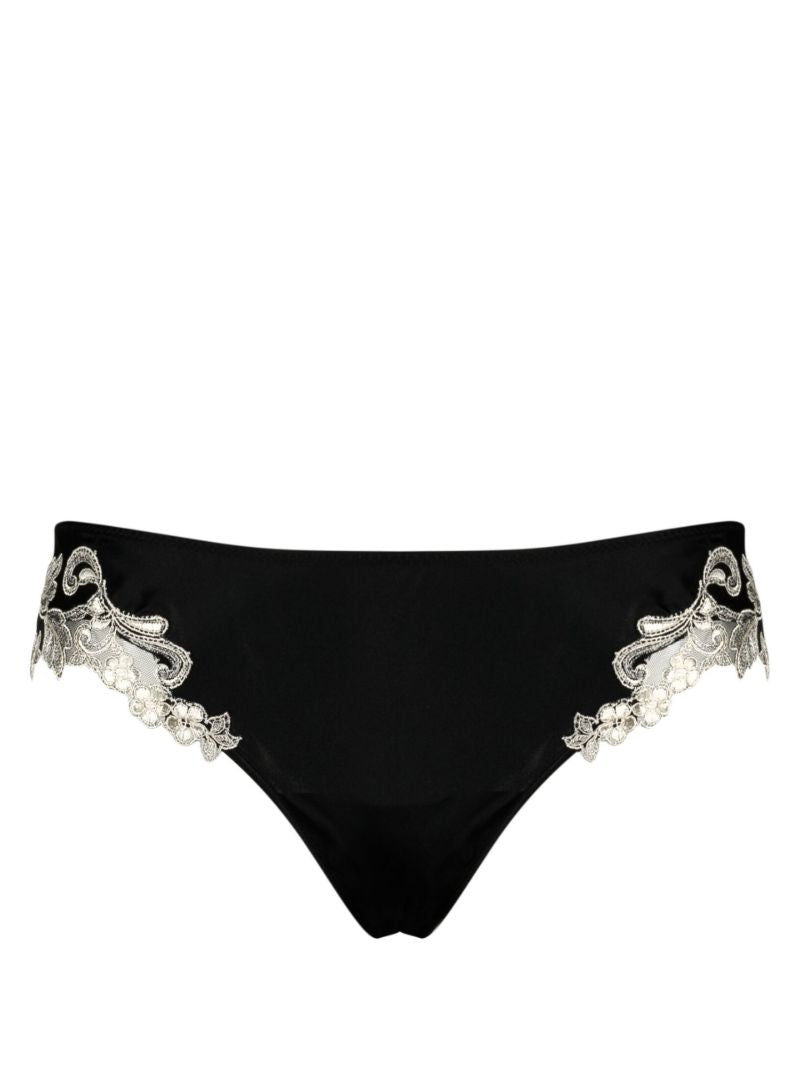 Black Maison Lace Trim Silk Thong