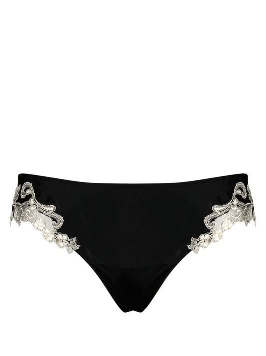 Black Maison Lace Trim Silk Thong