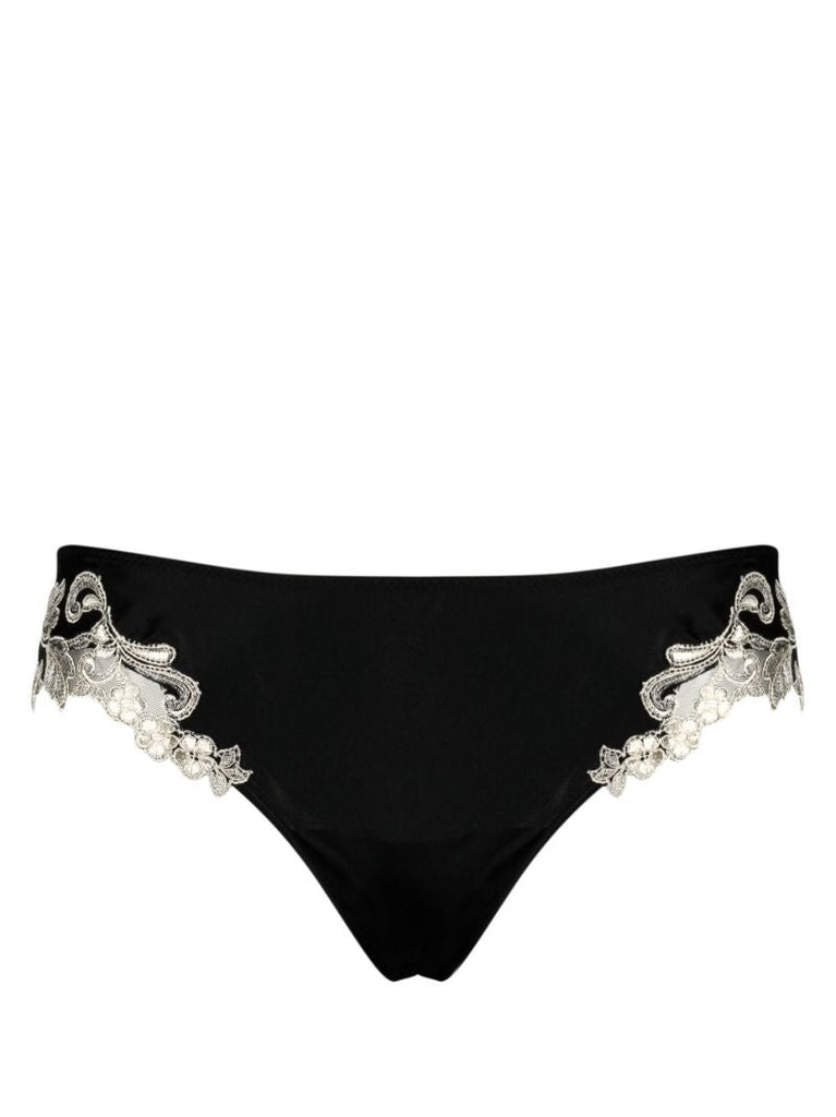 Black Maison Lace Trim Silk Thong