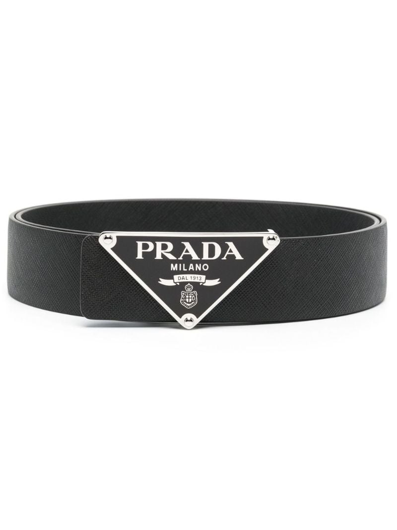 Black Logo Plaque Leather Belt