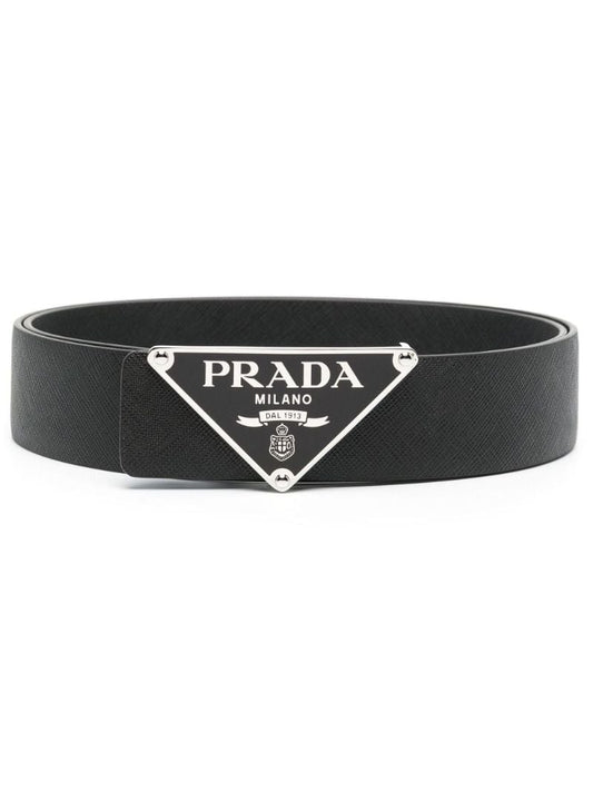 Black Logo Plaque Leather Belt