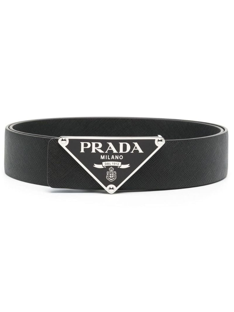 Black Logo Plaque Leather Belt