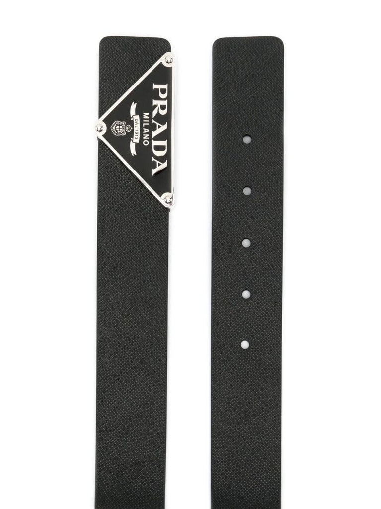 Black Logo Plaque Leather Belt