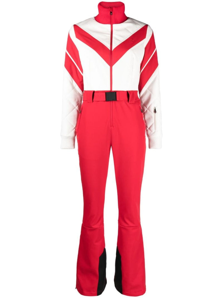 Red Panelled Straight-leg Ski Suit