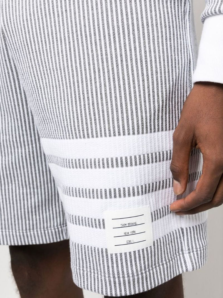Grey 4-bar Stripe Seersucker Shorts