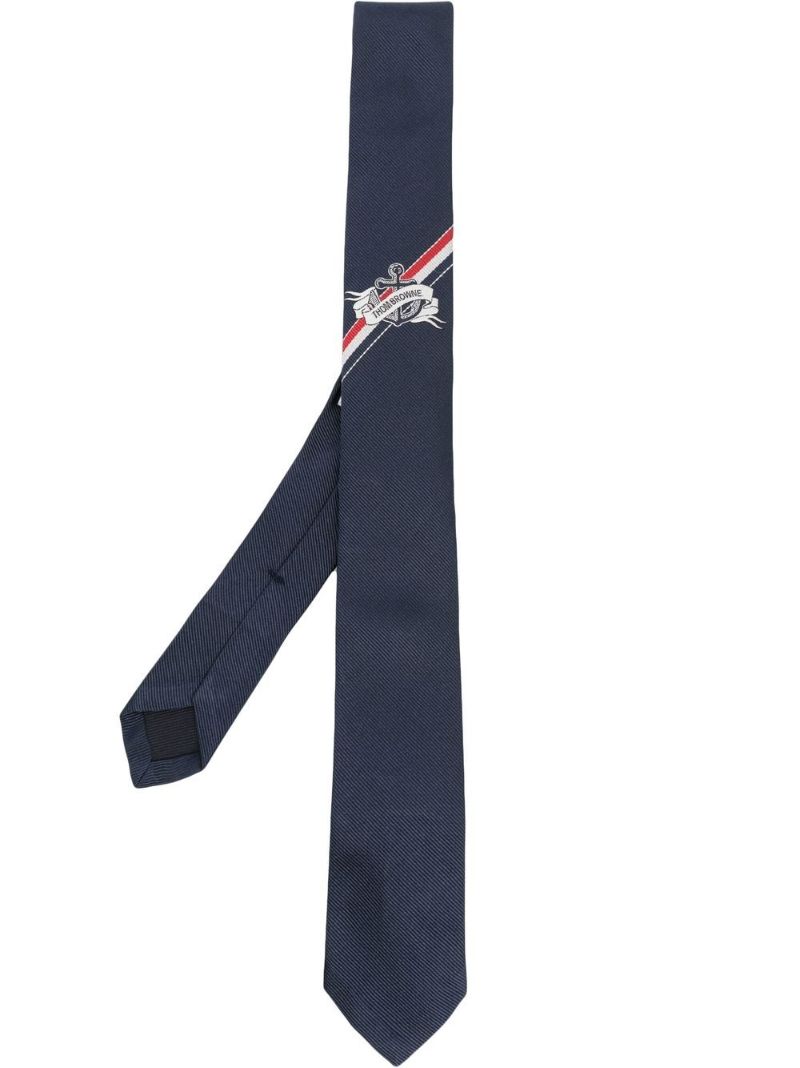 Blue Embroidered Anchor Silk Tie