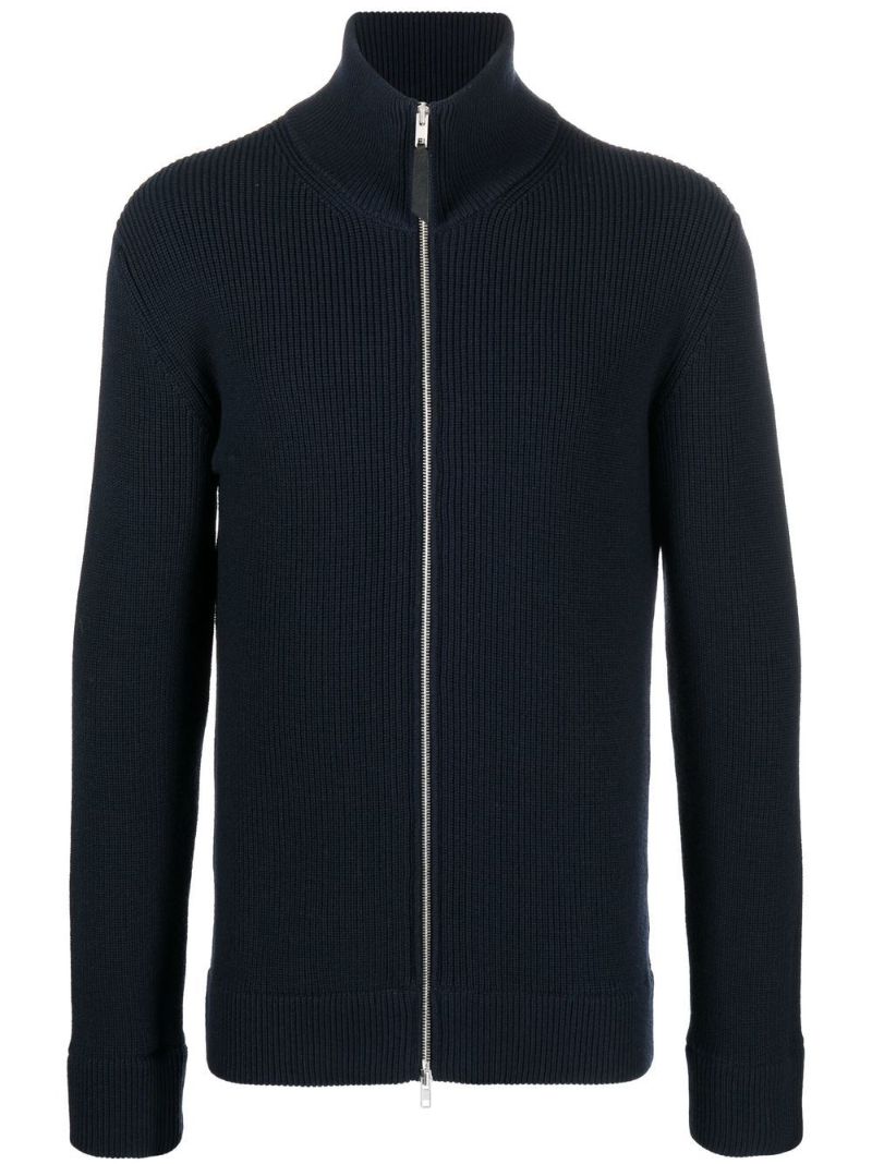 Blue Ribbed Knit Zipped Cardigan